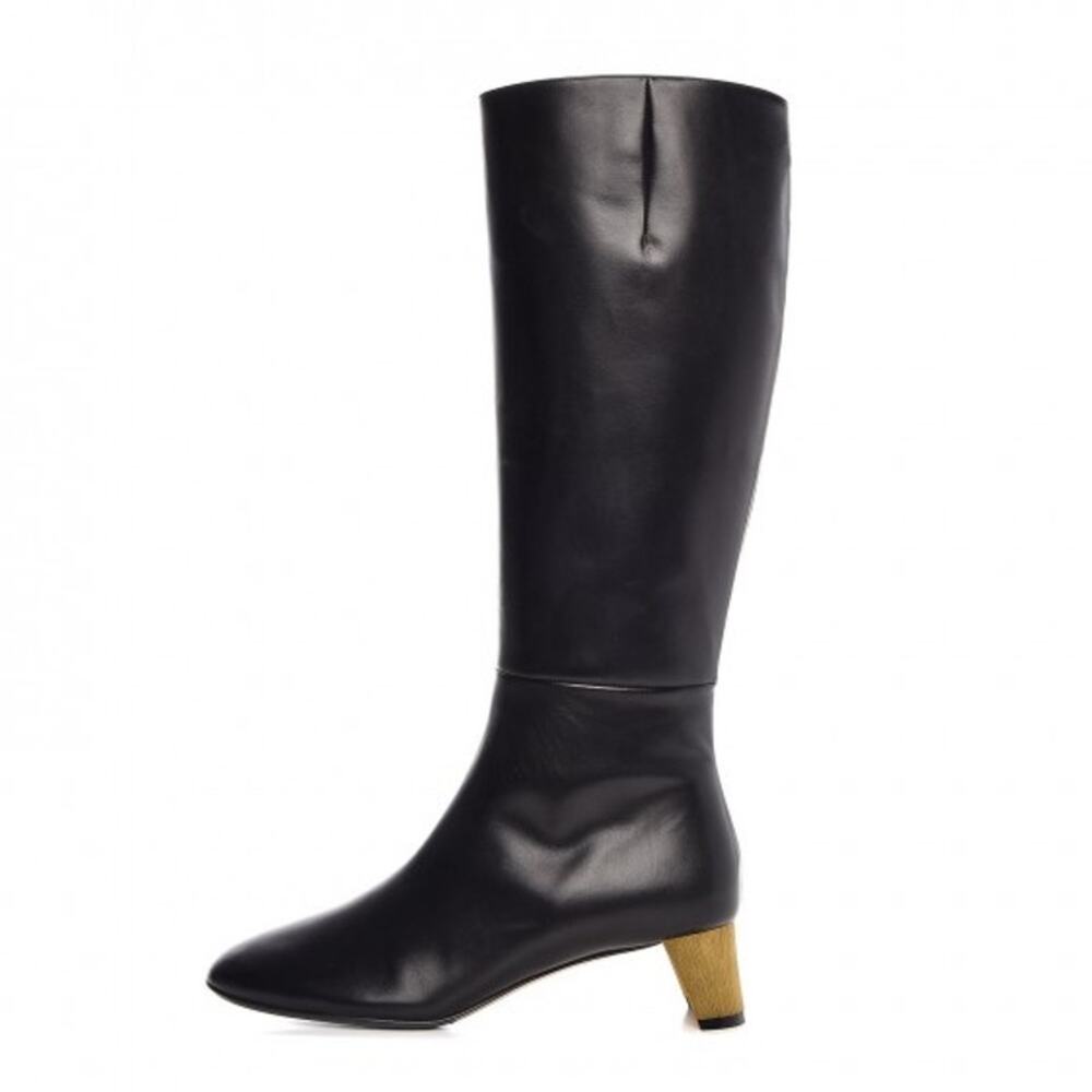 Gucci Black Calfskin Leather Knee-High Boots Crystal Embellished Heels EU 36.5
